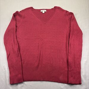 Vintage Cherokee Womens Maroon Ribbed Cable V-neck Sweater Large Cozy 90's Y2K